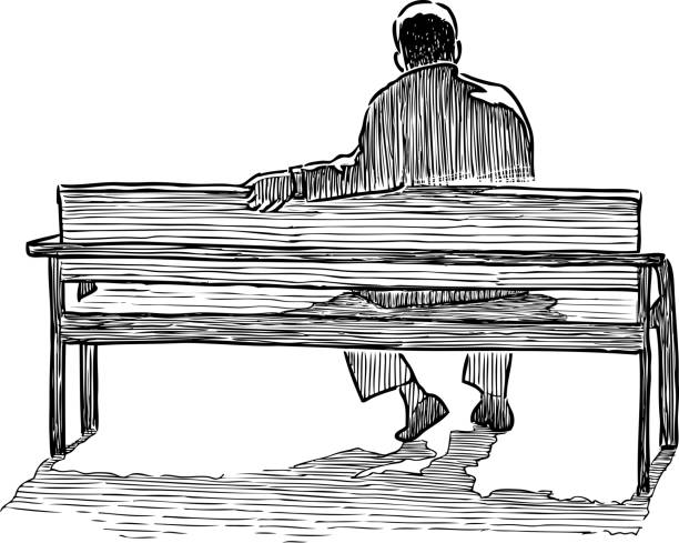 A lonely man sits on a bench Vector drawing of a person resting on a park bench. man sitting alone drawing stock illustrations