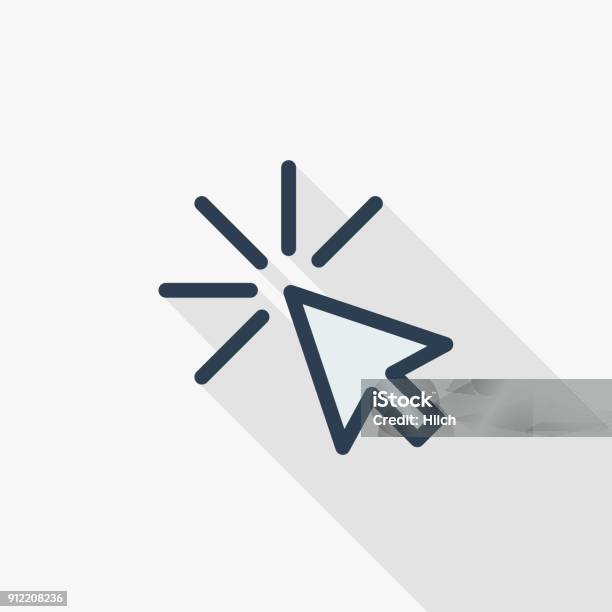 Cursor Arrow Click Thin Line Flat Color Icon Linear Vector Symbol Colorful Long Shadow Design Stock Illustration - Download Image Now