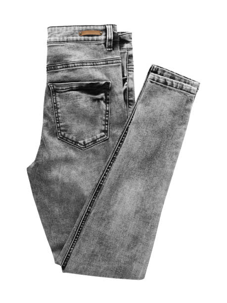 Black denim jean folded half pack shot isolated on white
