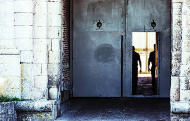 Entrance gate to prison with gaurds