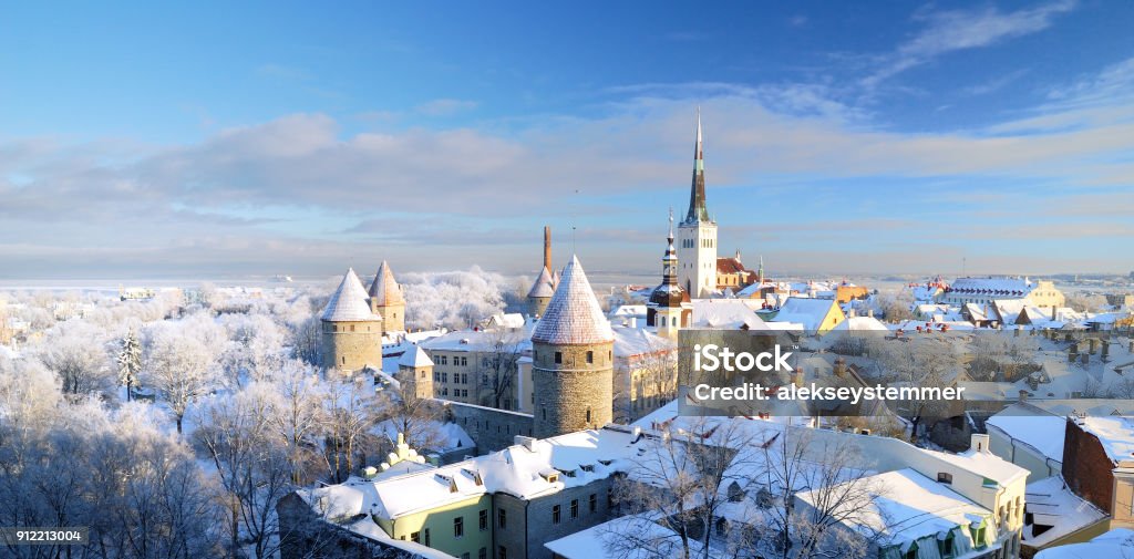 Tallinn city. Estonia. Snow on trees in winter Tallinn Stock Photo