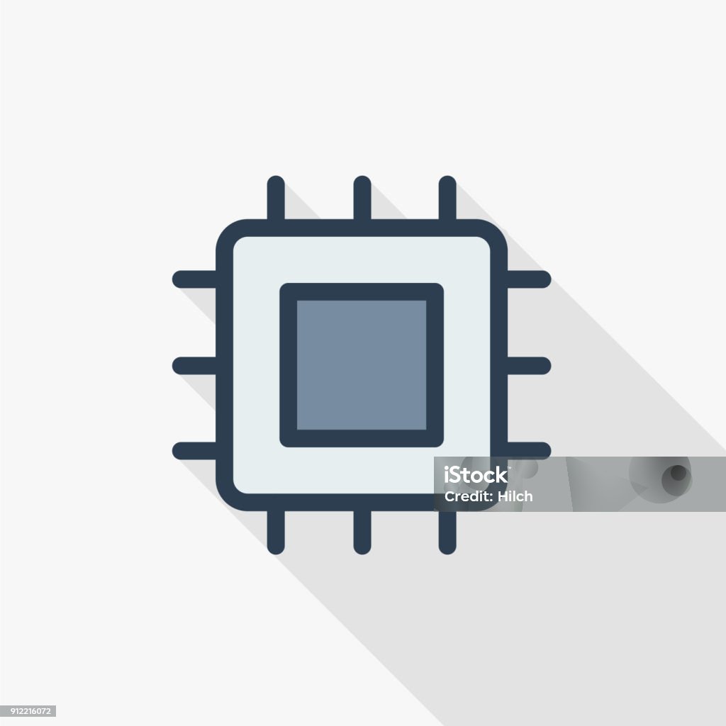 processor, motherboard, chip thin line flat color icon. Linear vector symbol. Colorful long shadow design. processor, motherboard, chip thin line flat color icon. Linear vector illustration. Pictogram isolated on white background. Colorful long shadow design. Banner - Sign stock vector