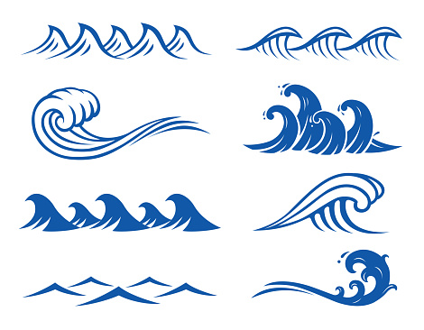 Vector ocean wave set. Including eight wave symbols.