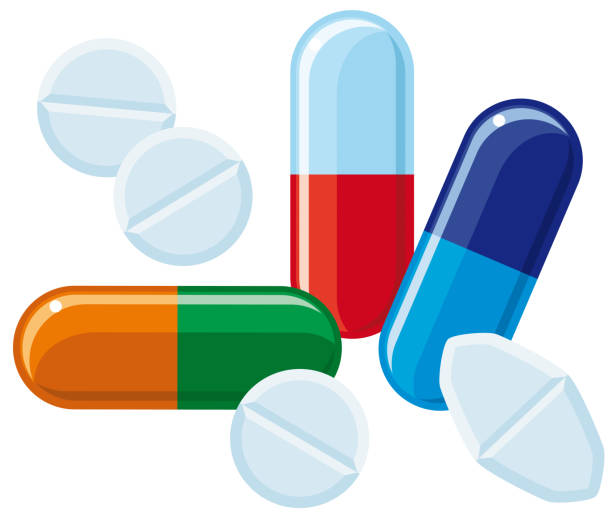 ilustrações de stock, clip art, desenhos animados e ícones de drug pills and tablets - antibiotic red medicine healthcare and medicine