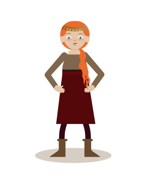 Viking Cartoon Character Redheaded Teenage Girl In Red Dress Vector  Illustration Flat Style Stock Illustration - Download Image Now - iStock