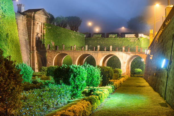 Night view of Castillo de Montjuic