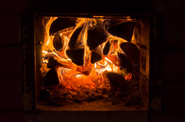 istock Burning wood in a furnace 912236316