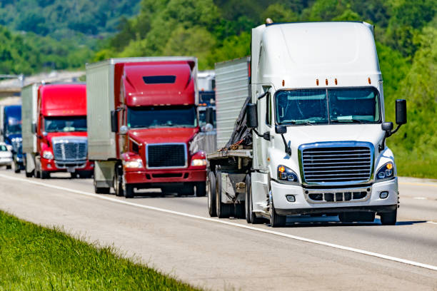 istock Heavy Truck Traffic On Interstate Highway 912236728