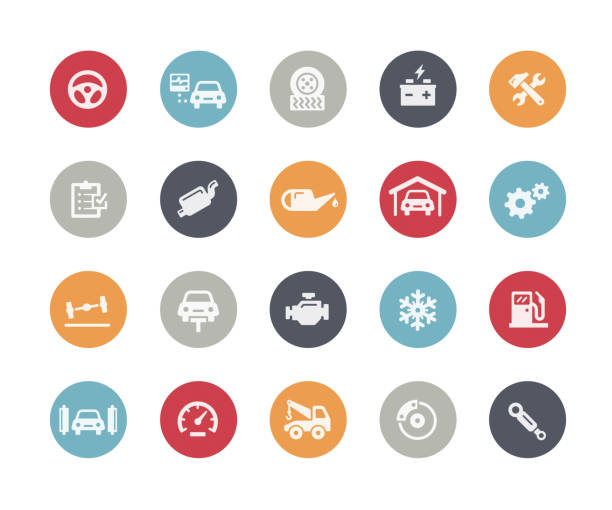 Car Service Icons // Classics Vector icons over matte colors for your web or print projects. brake stock illustrations