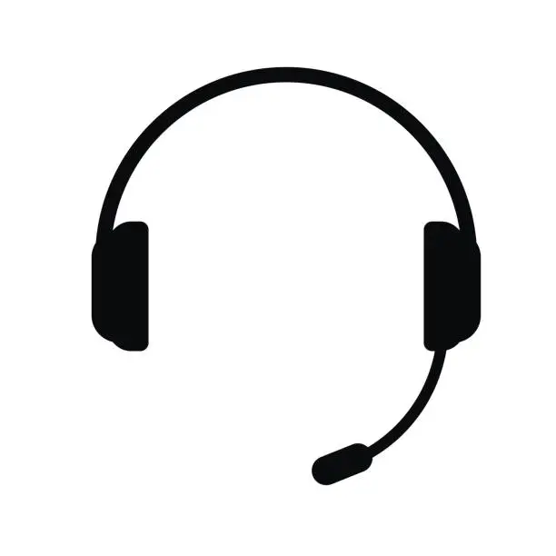 Vector illustration of Headphones with a microphone, vector icon.