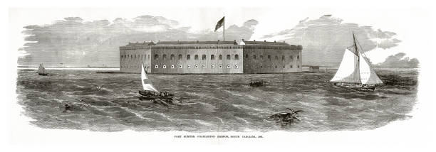 ilustrações, clipart, desenhos animados e ícones de fort sumter, charleston harbor, charleston, carolina do sul, guerra civil gravura - charleston harbor