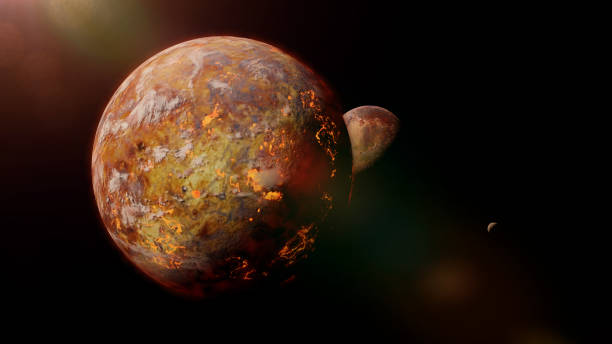 istock alien lava planet with moon lit by a bright star 912254964