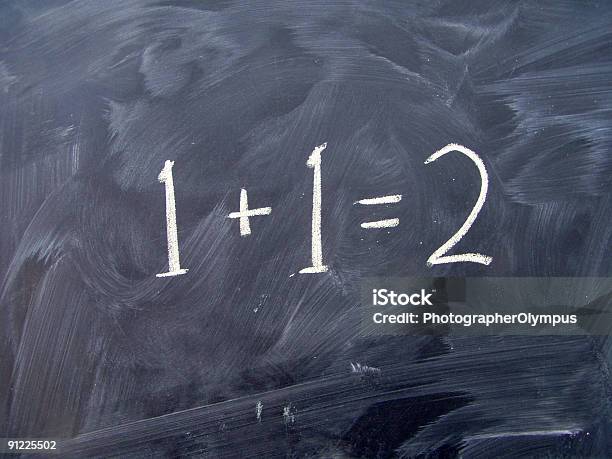 Basic Maths On Blackboard Stock Photo - Download Image Now - Number 1, Plus Sign, Chalk - Art Equipment