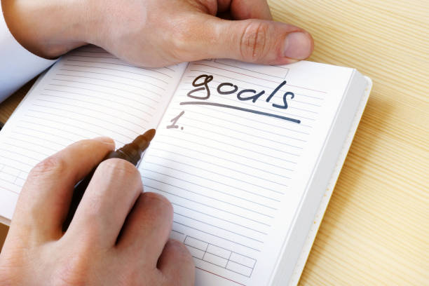 istock Goals list written by man in a note. 912255136