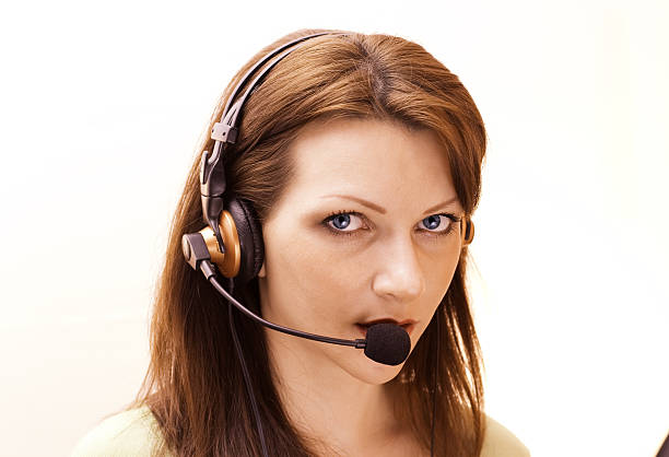 istock Beautiful secretary with headphones 91225603