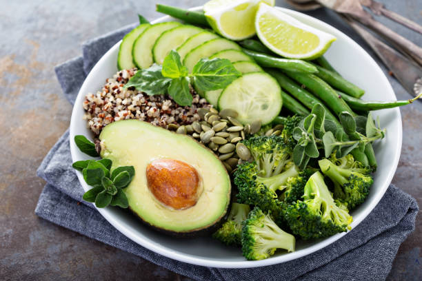 istock Green vegan lunch bowl with quinoa and avocado 912260524
