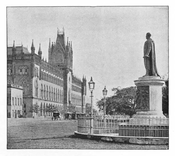 The Calcutta High Court building in Calcutta, India during the british era. Vintage photo printed in halftone circa late 19th century.