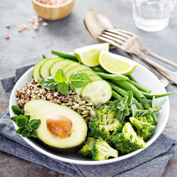 istock Green vegan lunch bowl with quinoa and avocado 912263232