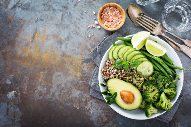 istock Green vegan lunch bowl with quinoa and avocado 912263606
