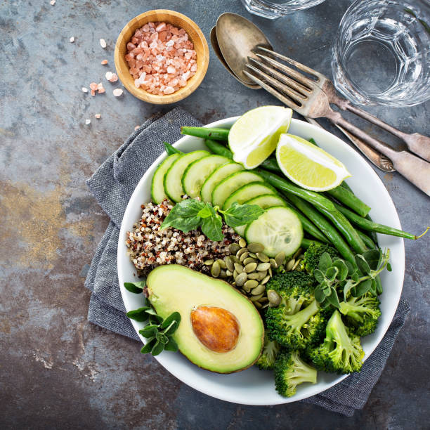 istock Green vegan lunch bowl with quinoa and avocado 912263898