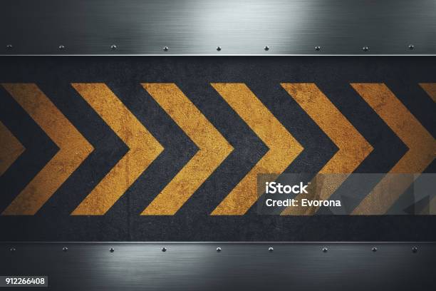 Dirty Grungy Asphalt Surface With Yellow Warning Stripes Stock Illustration - Download Image Now