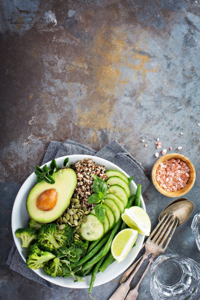 istock Green vegan lunch bowl with quinoa and avocado 912266416