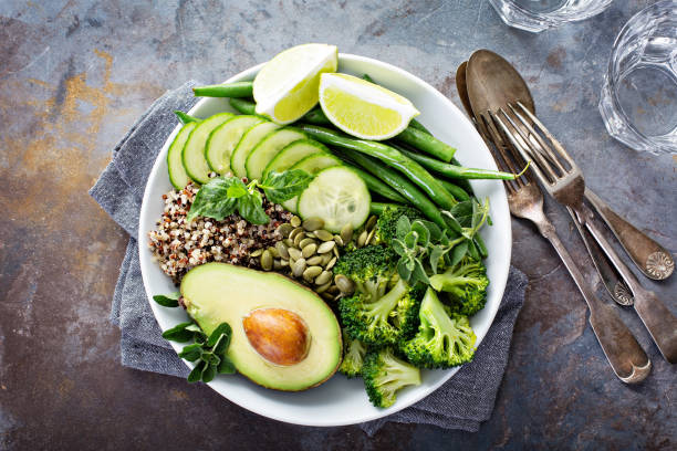 istock Green vegan lunch bowl with quinoa and avocado 912266750