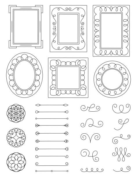 Doodle Frames and Elements A collection of doodle design elements picture frame frame ellipse black stock illustrations