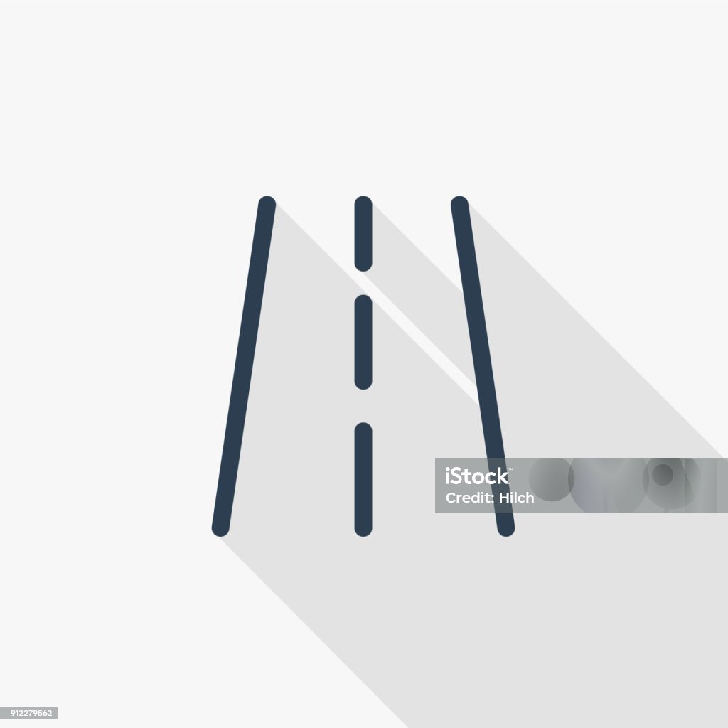 Autobahn-Straße, Transport dünne Linie flach Verkehrssymbol. Linearer Vektor Symbol bunte lange Schatten-Design. - Lizenzfrei Icon Vektorgrafik