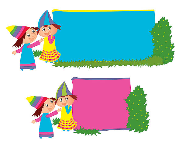 Whispering dwarfs with a sign vector art illustration