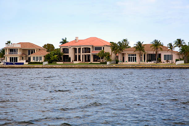 A view of the nice homes in Florida along the waterfront stock photo