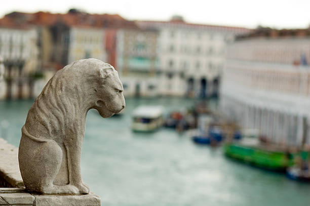 Lion statue overlooking The Grand Canal in Venice.