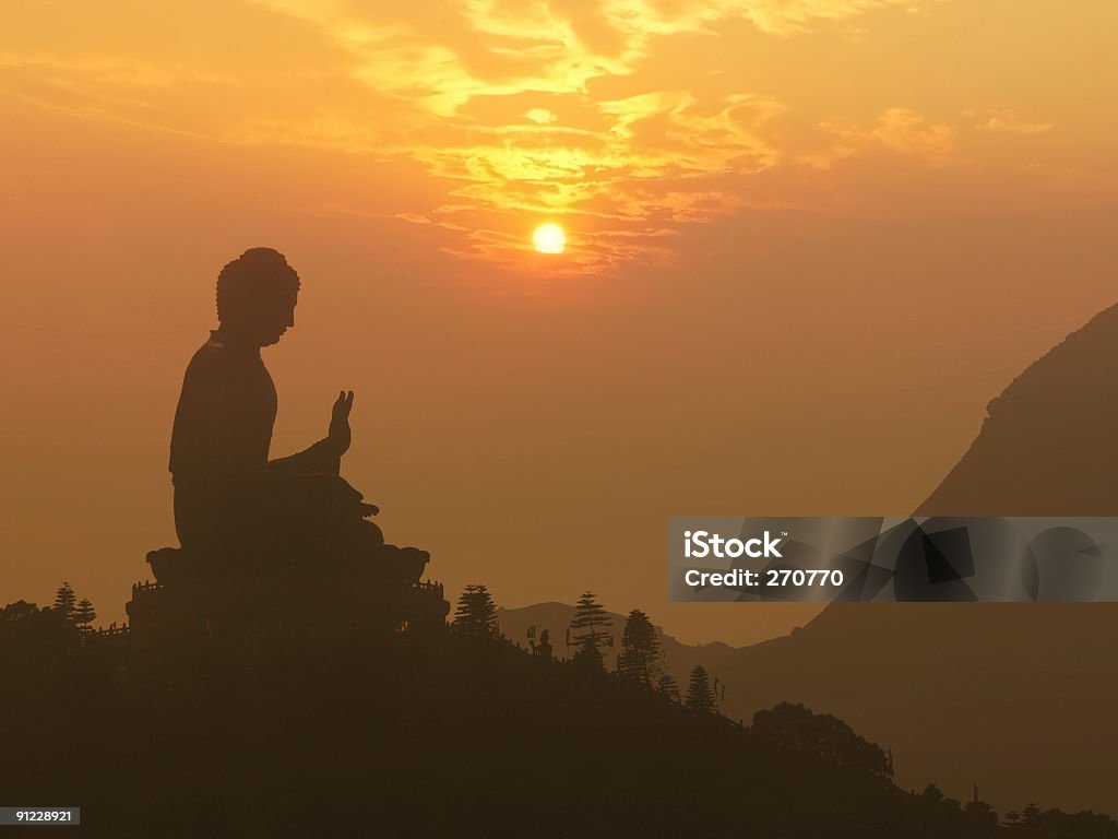 대불 황후상 실루엣, 해질녘까지 - 로열티 프리 부처-불교 스톡 사진