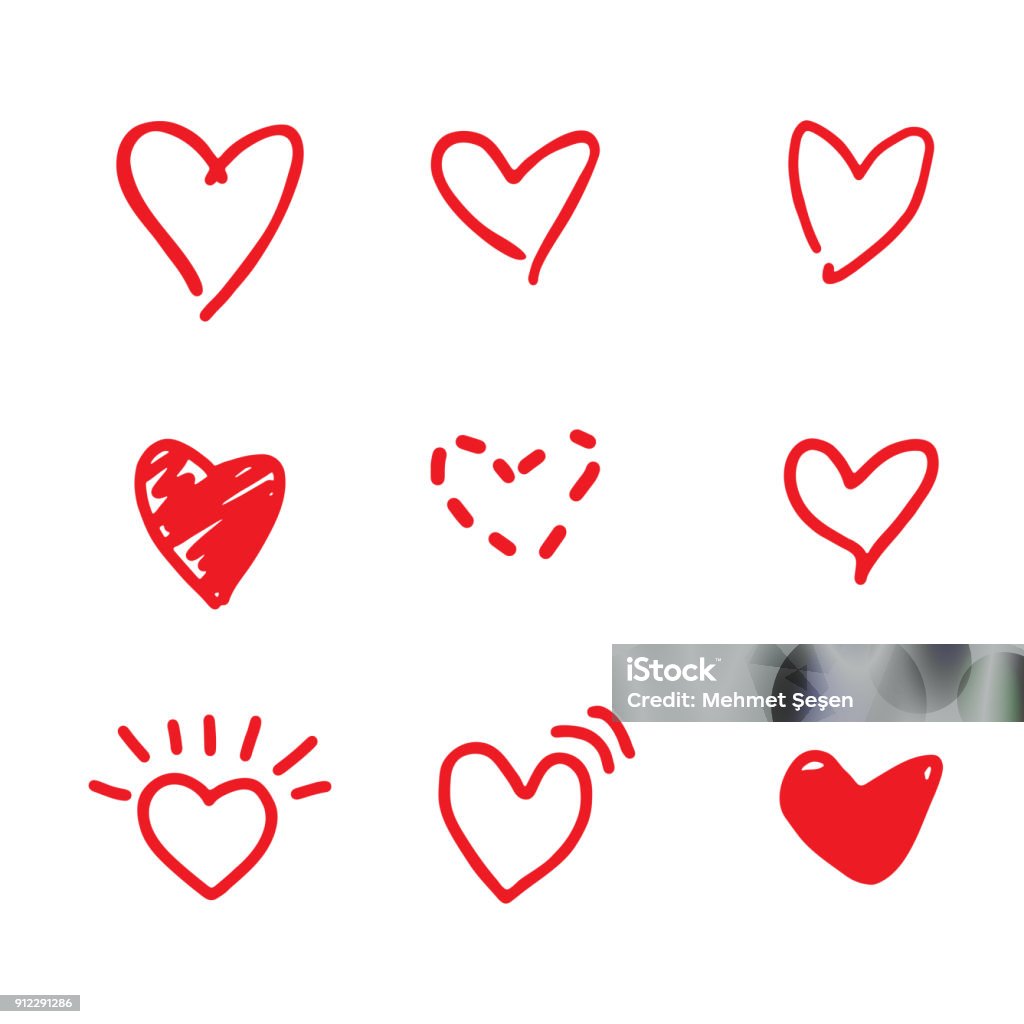 Doodle vector hearts Hand drawn red hearts Heart Shape stock vector