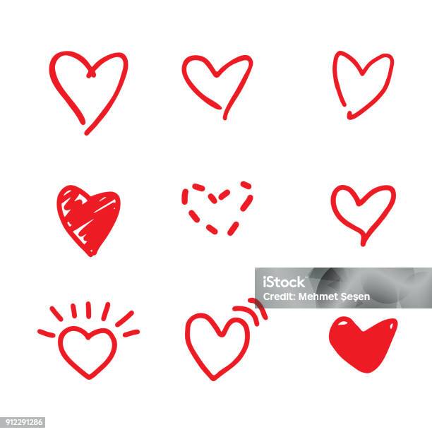 Doodle Vector Hearts Stock Illustration - Download Image Now - Heart Shape, Drawing - Activity, Computer Graphic