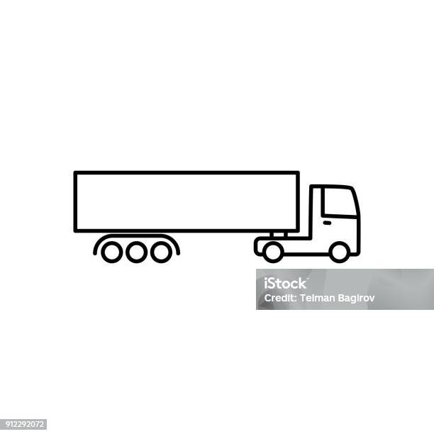 Thin Line Long Truck Icon On White Stock Illustration - Download Image Now - Icon Symbol, Semi-Truck, Truck