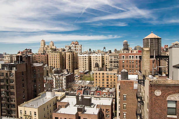 istock Rooftop view of a town with brown buildings 91229461
