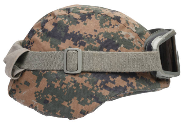istock kevlar helmet with camouflage cover and protective goggles 912295134