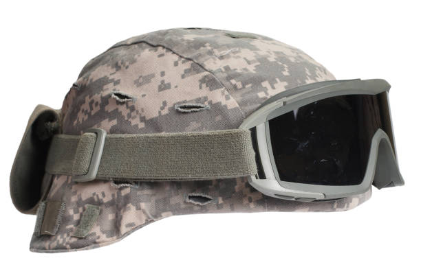 istock kevlar helmet with camouflage cover and protective goggles 912295316
