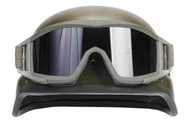 istock kevlar helmet with camouflage cover and protective goggles 912295582