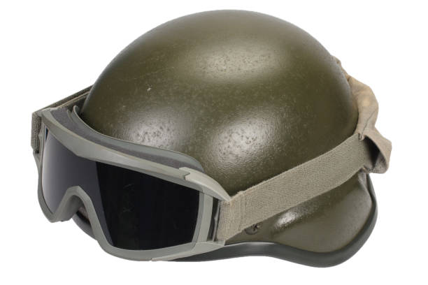 istock kevlar helmet with camouflage cover and protective goggles 912295652