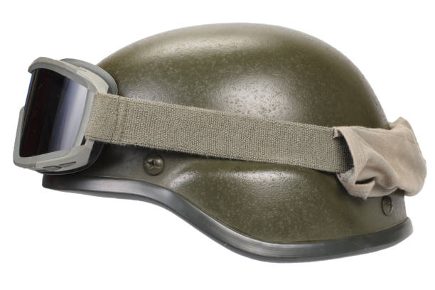 istock kevlar helmet with camouflage cover and protective goggles 912295754