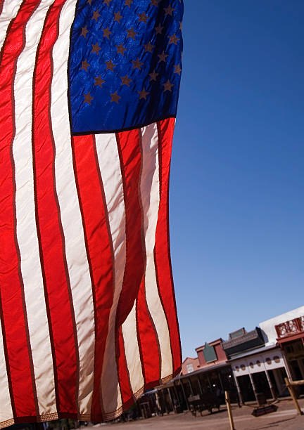 istock United States flag hangs over Cowboy town  91229766
