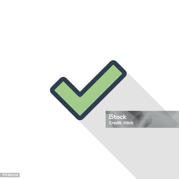 Tick Check Mark Thin Line Flat Color Icon Linear Vector Symbol Colorful Long Shadow Design Stock Illustration - Download Image Now
