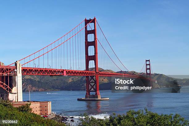 Golden Gate With Bushes 2 Stock Photo - Download Image Now - Architecture, Bay of Water, Blue