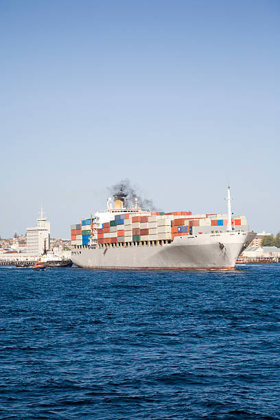 istock Container Ship Leaving Port With Tug and Pilot 91230667