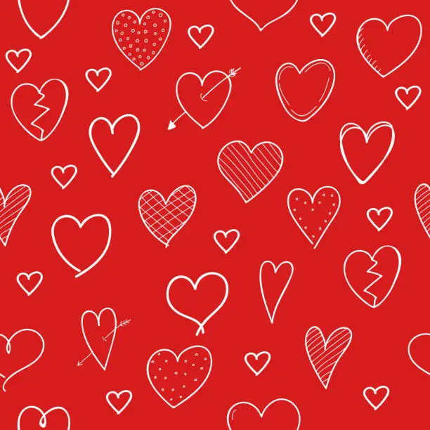 Vector illustration of Cute sketch with hearts - seamless pattern. Valentine's Day, Woman's Day and Mother's Day. Vector.