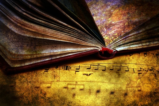 Music sheet and book grunge concept