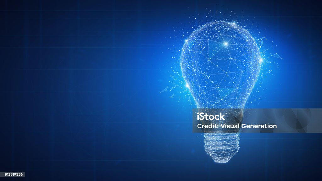 Polygon idea light bulb on blockchain hud banner Polygon idea light bulb on blockchain technology network hud background. Global cryptocurrency blockchain business banner concept. Lamp symbolize inspiration, innovation, invention, effective thinking Light Bulb stock illustration