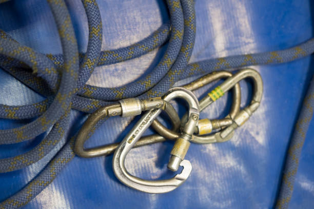istock blue rope for climbing in a gym lying on a soft Mat 912319486